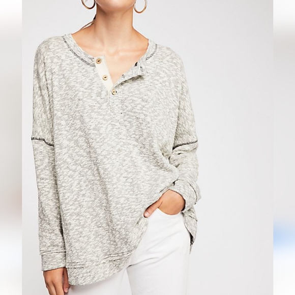 NWT Free People Beach Sleep To Dream Pullover Women's S Gray Casual Comfy Retro - Picture 2 of 14